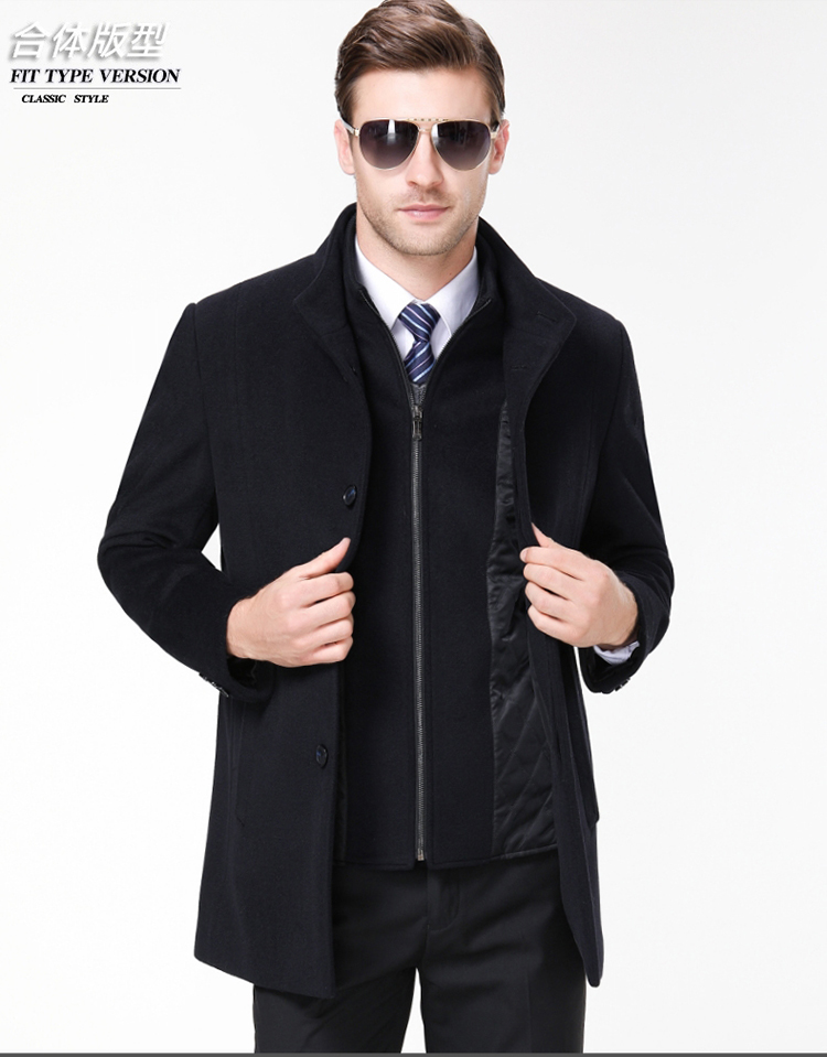 Playboy áo len nam trung niên cha trong phần dài áo len có thể tháo rời lót cashmere áo măng tô nam