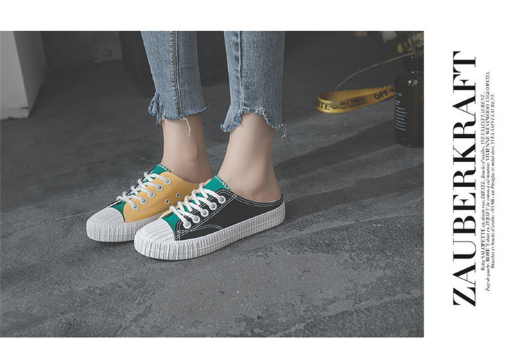 Mùa hè 2018 mới giày bốt nửa kéo nữ sinh viên Harajuku ulzzang một đôi giày lười giày hoang dã giầy đen nữ