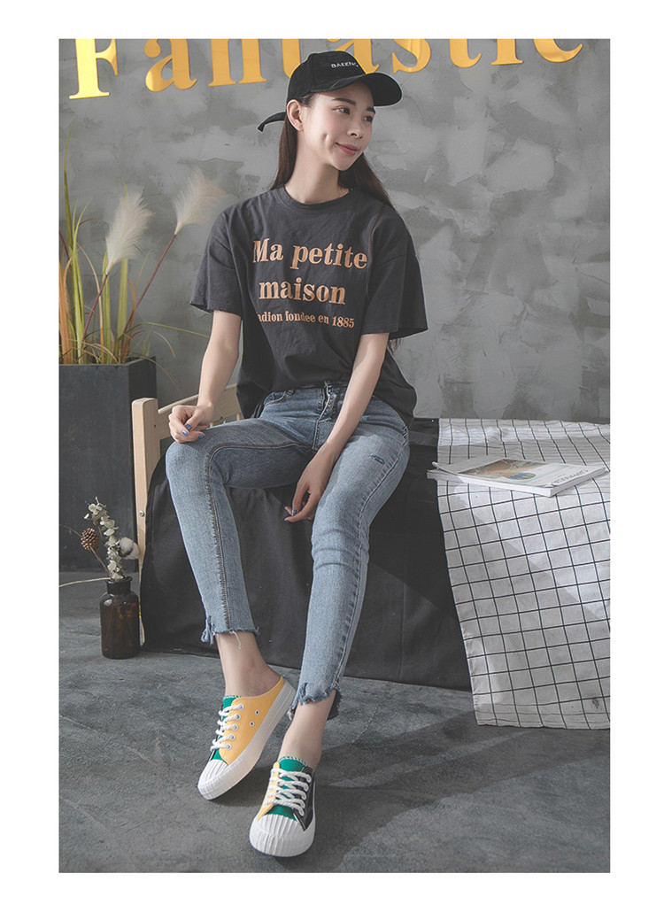 Mùa hè 2018 mới giày bốt nửa kéo nữ sinh viên Harajuku ulzzang một đôi giày lười giày hoang dã giầy đen nữ