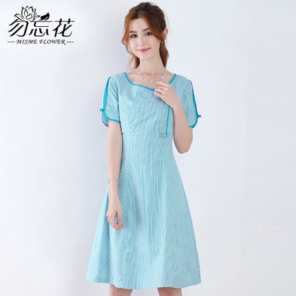 勿忘花连衣裙女夏2018新款棉布格子复古裙修