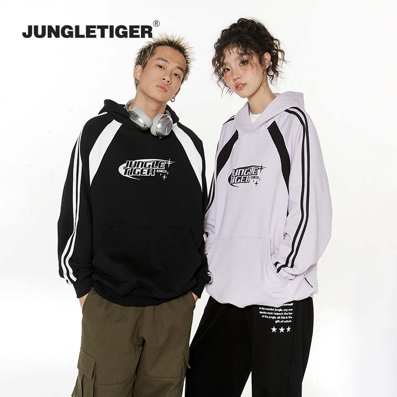 Jungle Tiger American-Style Color-Blocked Embroidered Racing Suit Hoodie for Men and Women, Trendy Hip-Hop Loose Color-Blocking Hooded Top Jungle Tiger American-Style Color-Blocked Embroidered Racing Suit Hoodie for Men and Women, Trendy Hip-Hop Loose Color-Blocking Hooded Top
