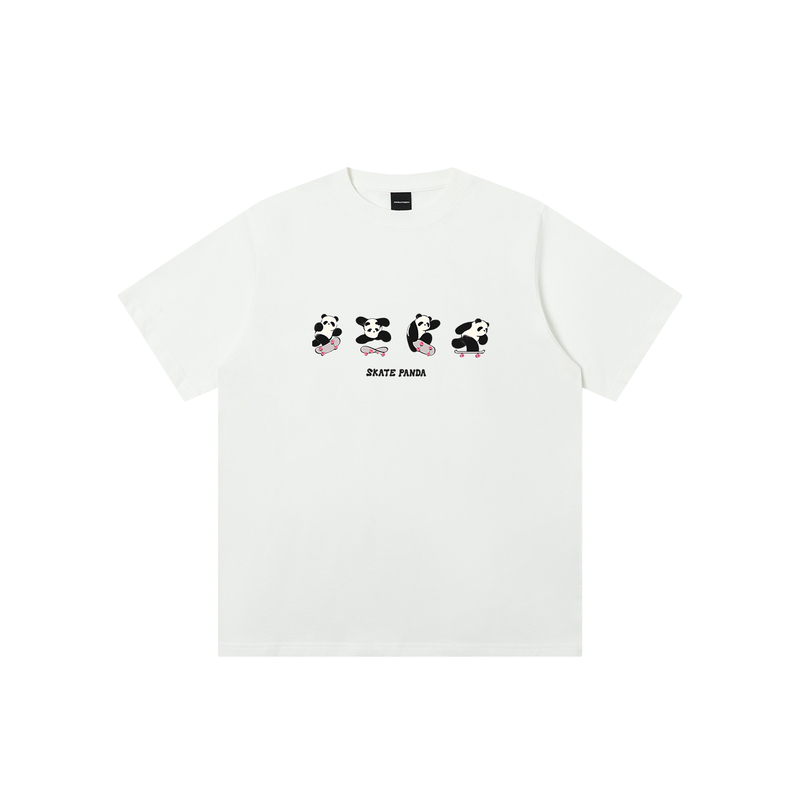 Jungle Tiger National Trend Cute Panda Print Short Sleeve T-Shirt for Women Casual Sports Skateboard 260g Pure Cotton Half Sleeve for Men