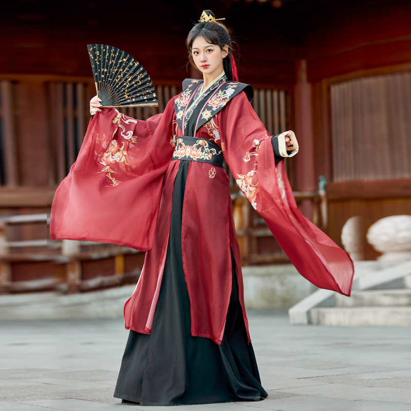 Original [Bi Hai Yao Guang] Black and Red Straight Hem Long Sleeve Hanfu 2025 Spring/Summer Unisex Couple Set Year of the Snake Outfit