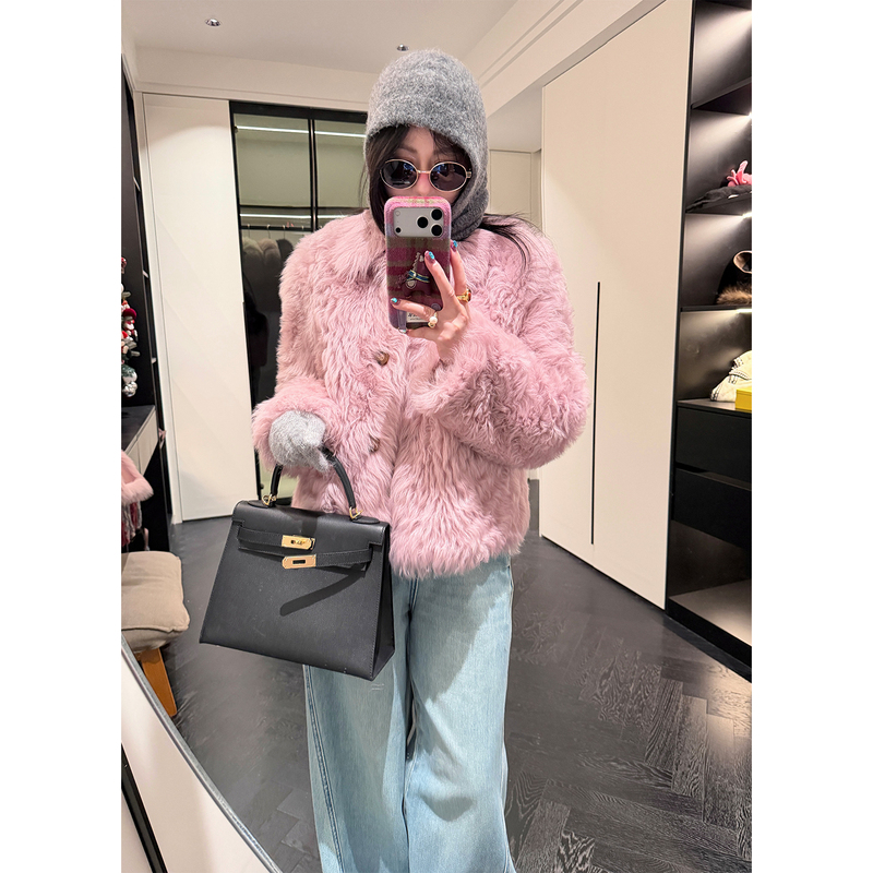 Dou Yuanxi【Fourth Generation Strawberry Bean】Italian Toca Fur-Integrated Coat Curly Short Style Turn-Down Collar Women's Fur Coat