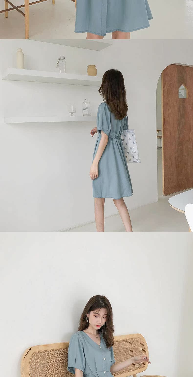 Thời trang hoang dã mùa hè mới V-cổ retro Váy dài ngực đơn kiểu Hepburn Một chiếc váy nữ từ W10777 - A-Line Váy mẫu váy nhung xòe
