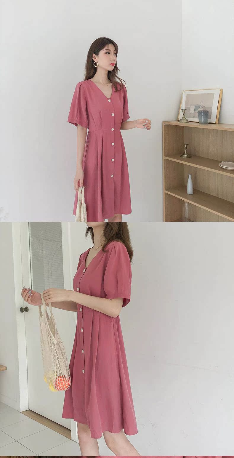 Thời trang hoang dã mùa hè mới V-cổ retro Váy dài ngực đơn kiểu Hepburn Một chiếc váy nữ từ W10777 - A-Line Váy mẫu váy nhung xòe