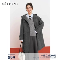 Шерстяное зимнее шерстяное пальто с капюшоном, двусторонная куртка, длина миди