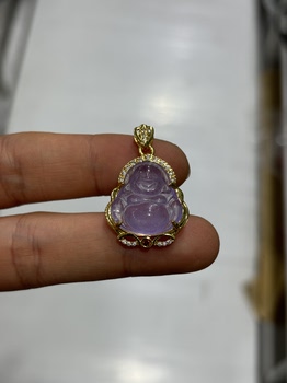 Natural jade a-grade ice species violet buddha pendant sterling silver inlaid maitreya buddha necklace women's jade pendant