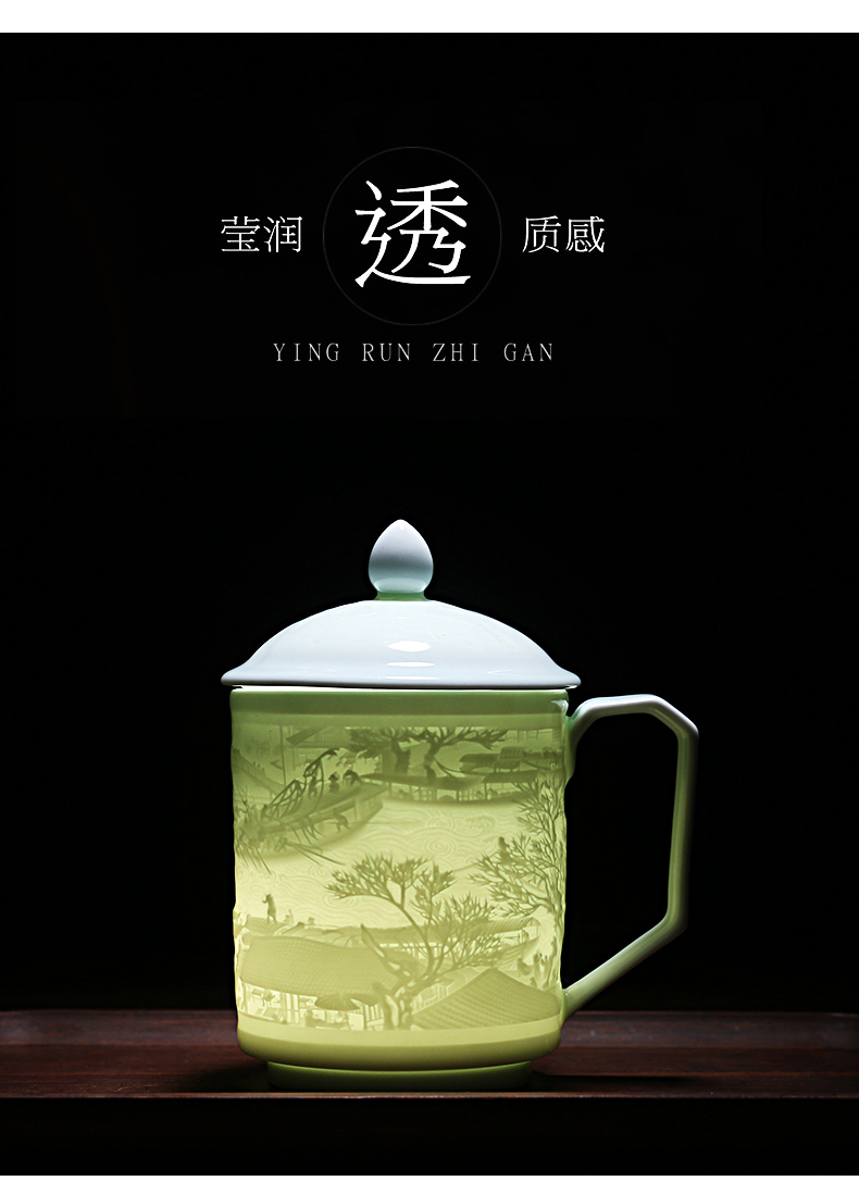 Jingdezhen ceramic cups shadow blue its painting large capacity make tea cup on qingming festival checking porcelain tea cups