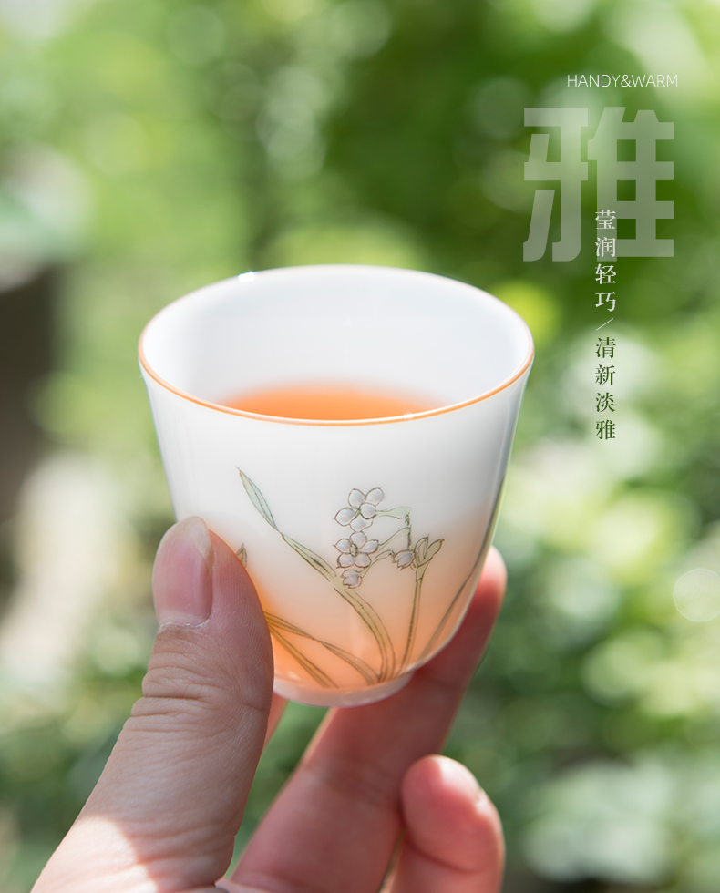 Jingdezhen hand - made kung fu tea cups office suit household ceramics orchid lid bowl