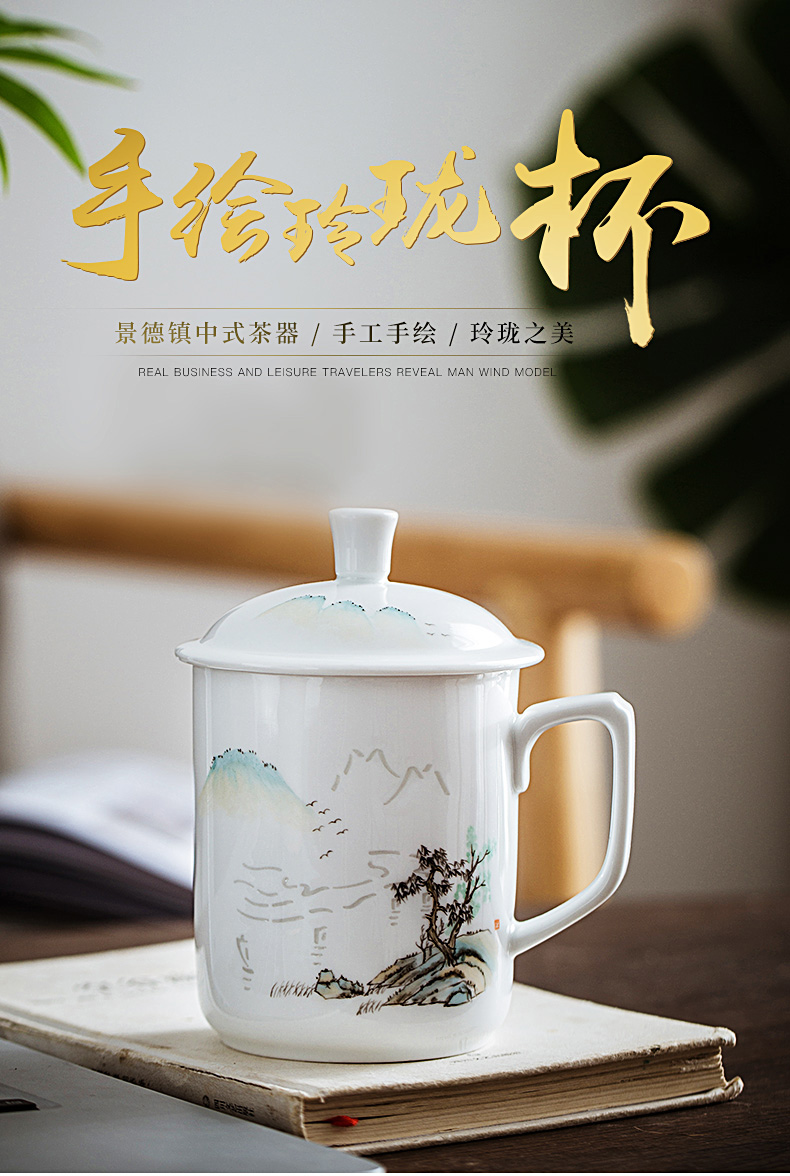 Hand made exquisite office cup of jingdezhen porcelain enamel household with cover glass ceramic cups large tea cups