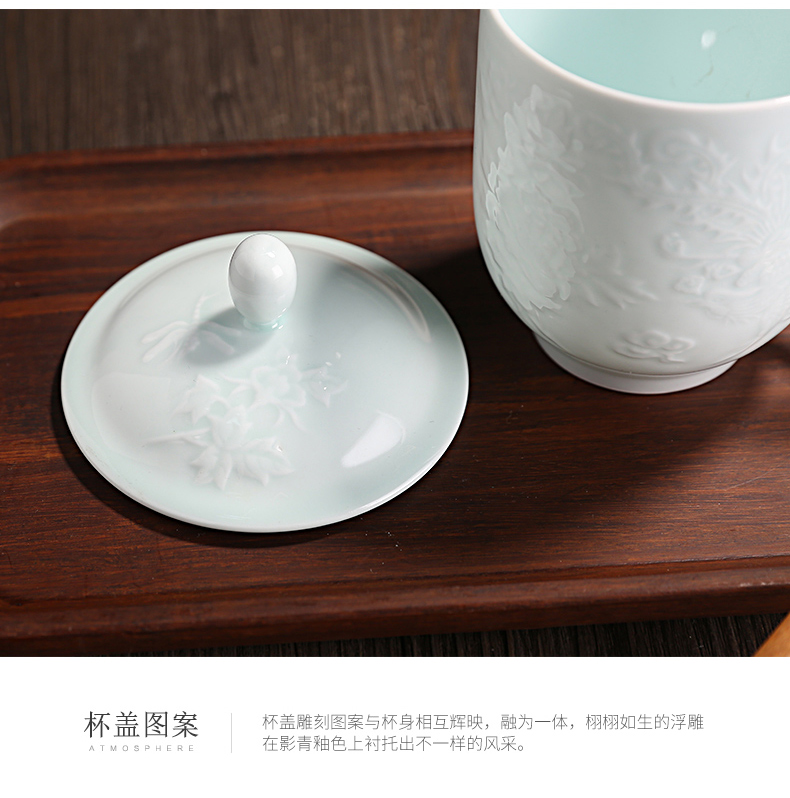 Shadow blue its jingdezhen ceramic cups checking porcelain teacup office tea cups with cover glass