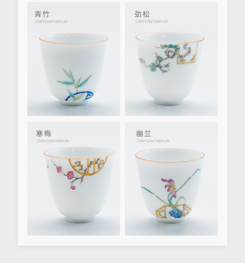 Jingdezhen kung fu tea set checking ceramic colored enamel household sample tea cup single small teacups hand - made the master CPU