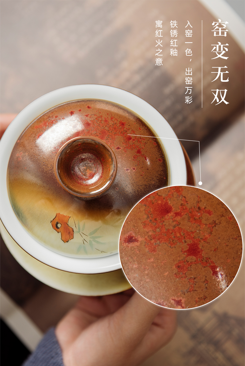 Jingdezhen ancient hand - made only three tureen tea cups a single large thickening tea bowl with cover tea set heat