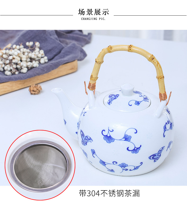 Jingdezhen ceramic teapot high - capacity cool large blue and white porcelain kettle cold old girder kettle pot of tea