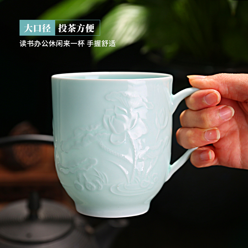 Shadow blue its jingdezhen ceramic cups checking porcelain teacup office tea cups with cover glass