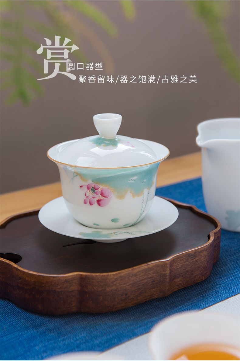 Sweet white porcelain pure hand - made tureen tea cups large single is not thin body three fort bowl kung fu tea set