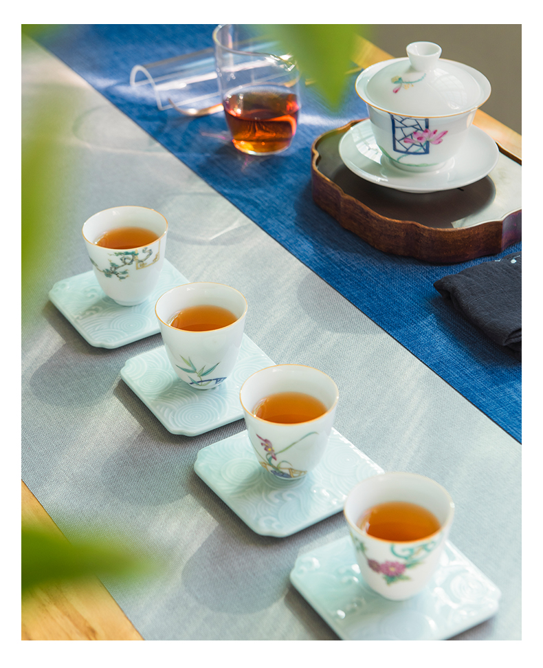 Jingdezhen kung fu tea set checking ceramic colored enamel household sample tea cup single small teacups hand - made the master CPU