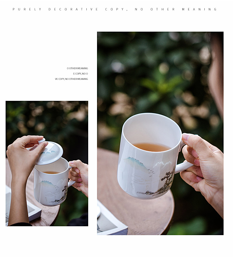 Hand made exquisite office cup of jingdezhen porcelain enamel household with cover glass ceramic cups large tea cups