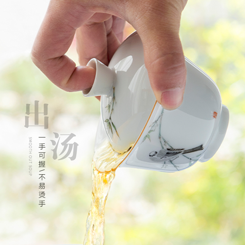 Jingdezhen ceramic kung fu tea set them hand draw three tureen teacup only a single thin body large bowl is not hot