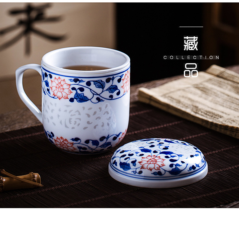 Jingdezhen hand - made porcelain cups around the lotus flower ceramic filter cup home tea cup tea separation restoring ancient ways