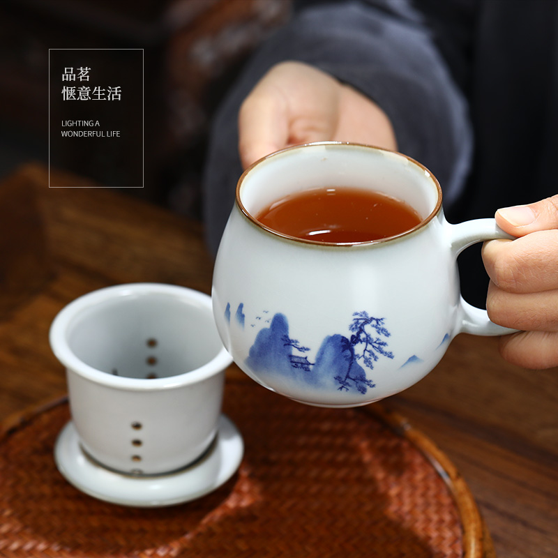 Your up card ceramic filter cup ice crack glaze celadon water cup Chinese office a cup of tea cup tea separation