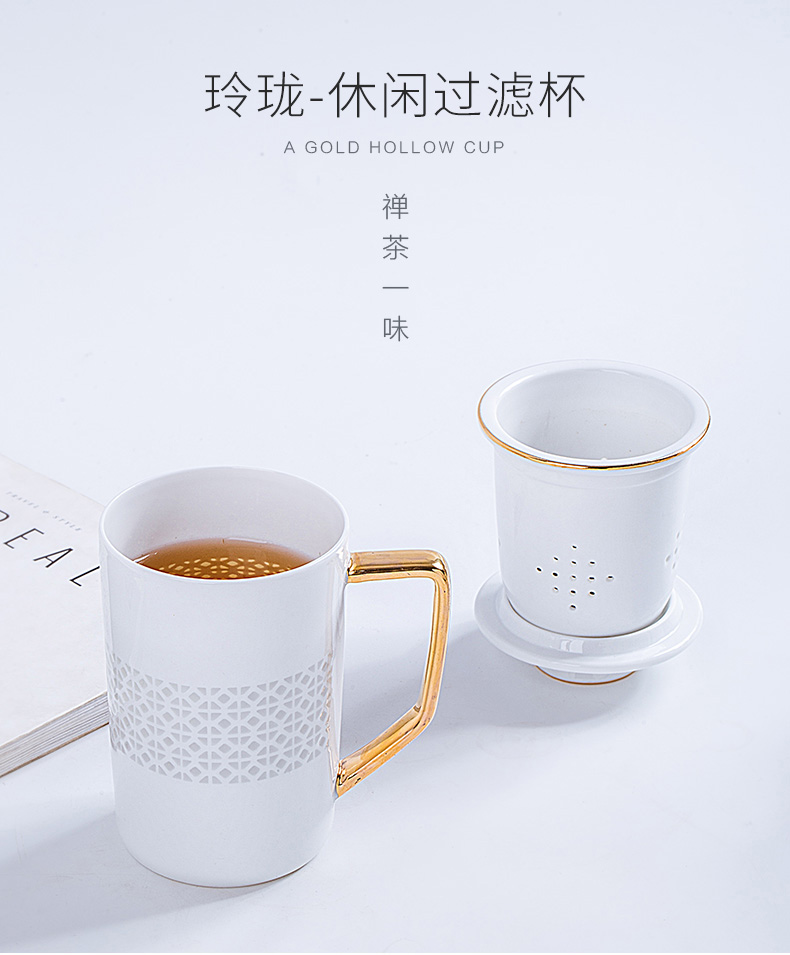 See Colour and exquisite porcelain of jingdezhen ceramic filter cup tea cups separation of tea cup home office cup with cover