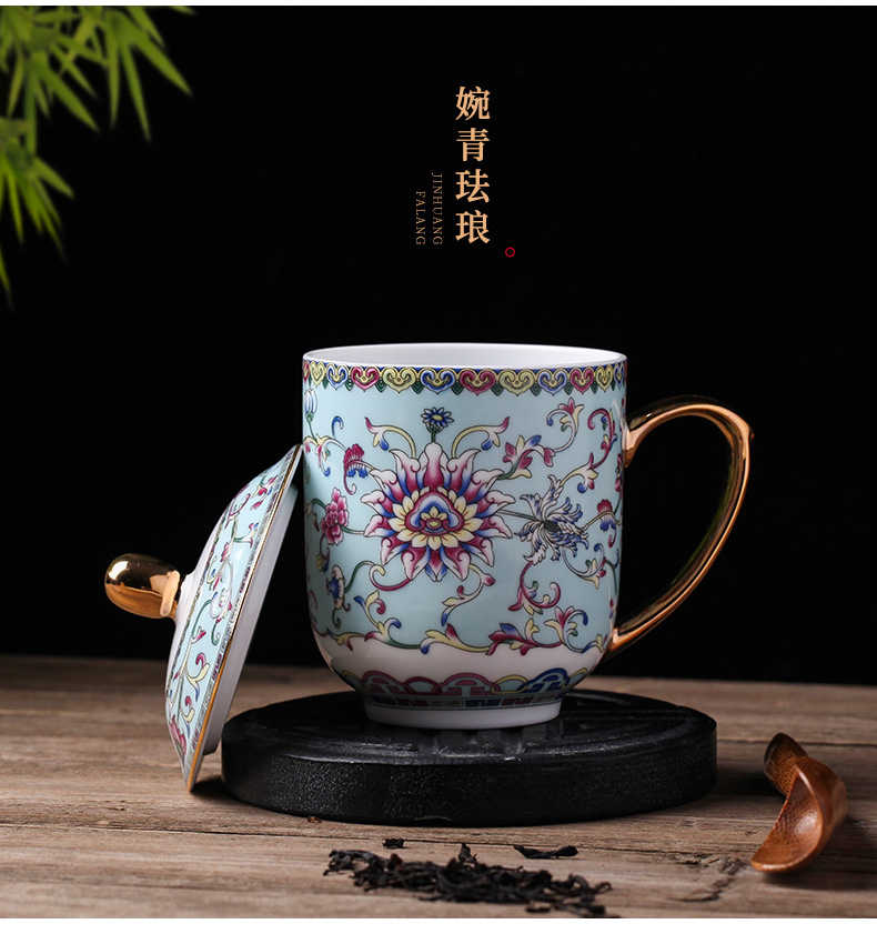 Rich colored enamel cup with cover large capacity cup paint glass ceramic glass office ultimately responds cup