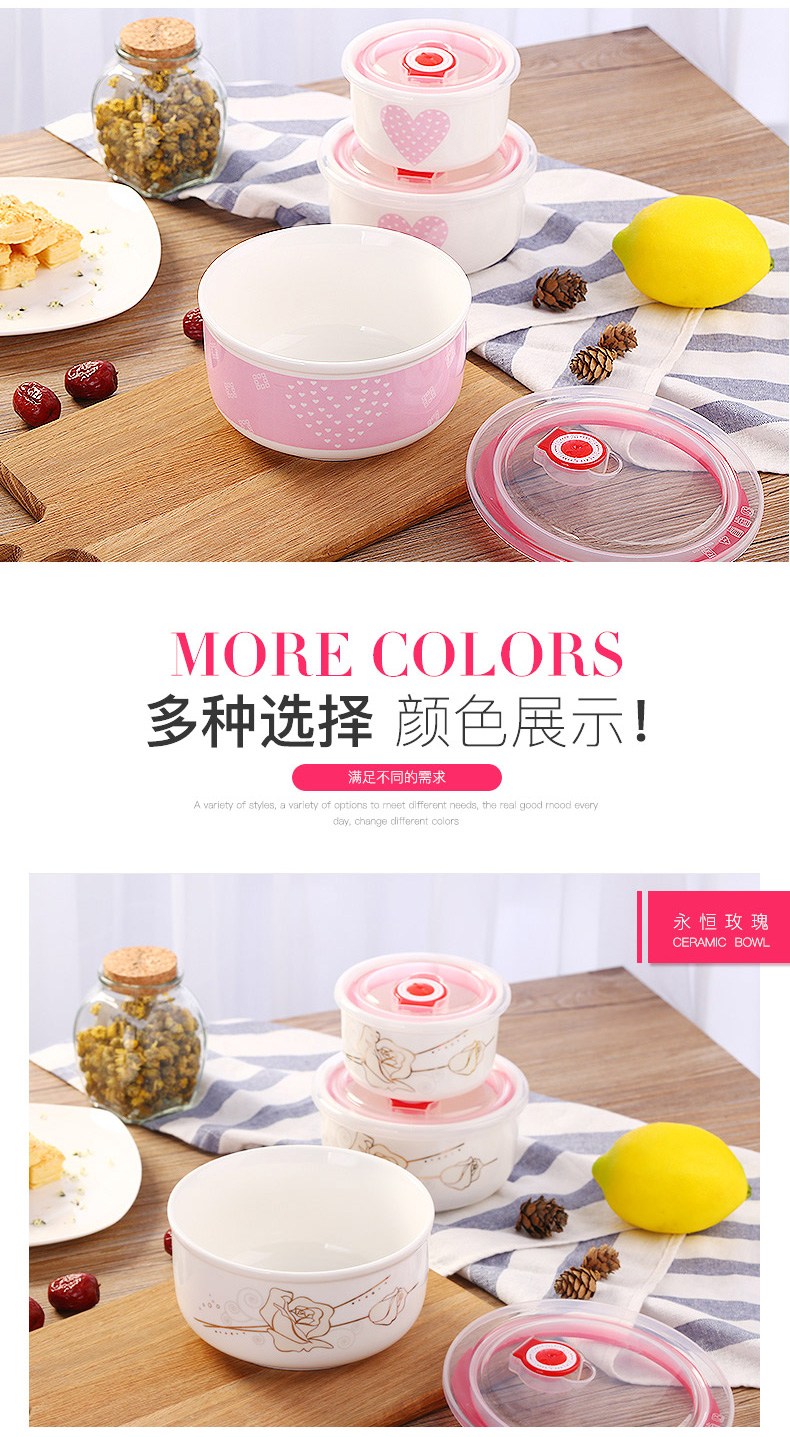 Gốm tươi bát ba bát cơm gia đình sinh viên mì ăn liền bát lớn hộp ăn trưa hộp cơm trưa tủ lạnh lò vi sóng tươi - Hộp cơm điện sưởi ấm camen giữ nhiệt lock&lock