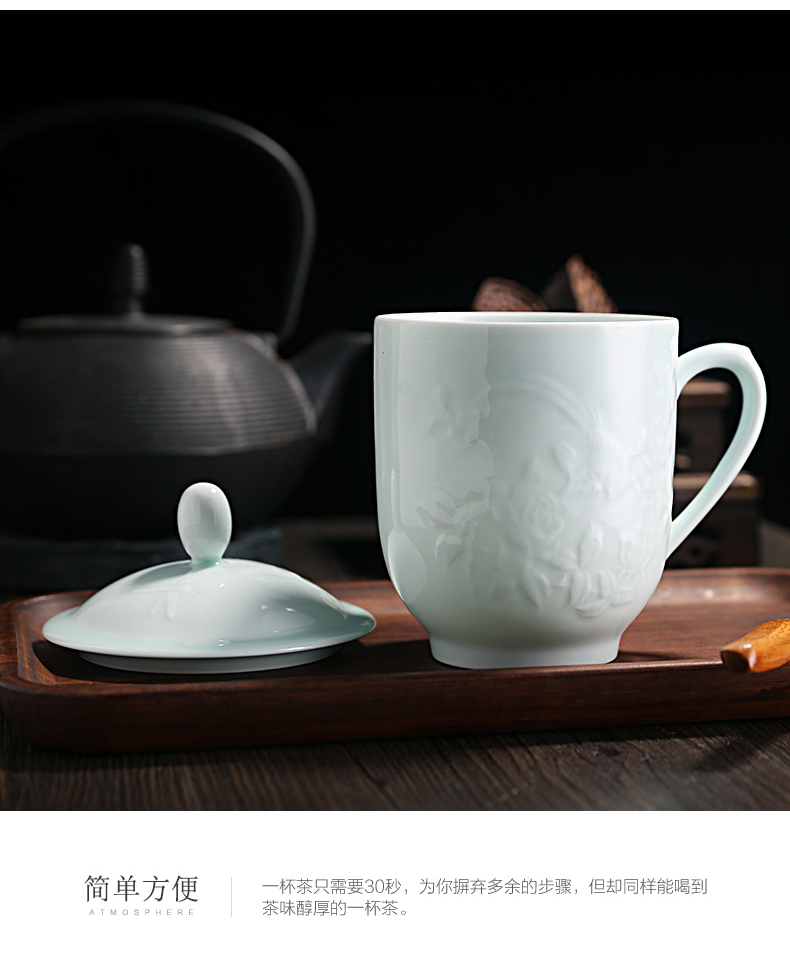 Shadow blue its jingdezhen ceramic cups checking porcelain teacup office tea cups with cover glass