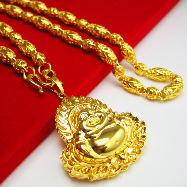 Long-lasting gold necklace men's simulation jewelry imitation gold chain Buddha bead chain hollow men's jewelry for friends