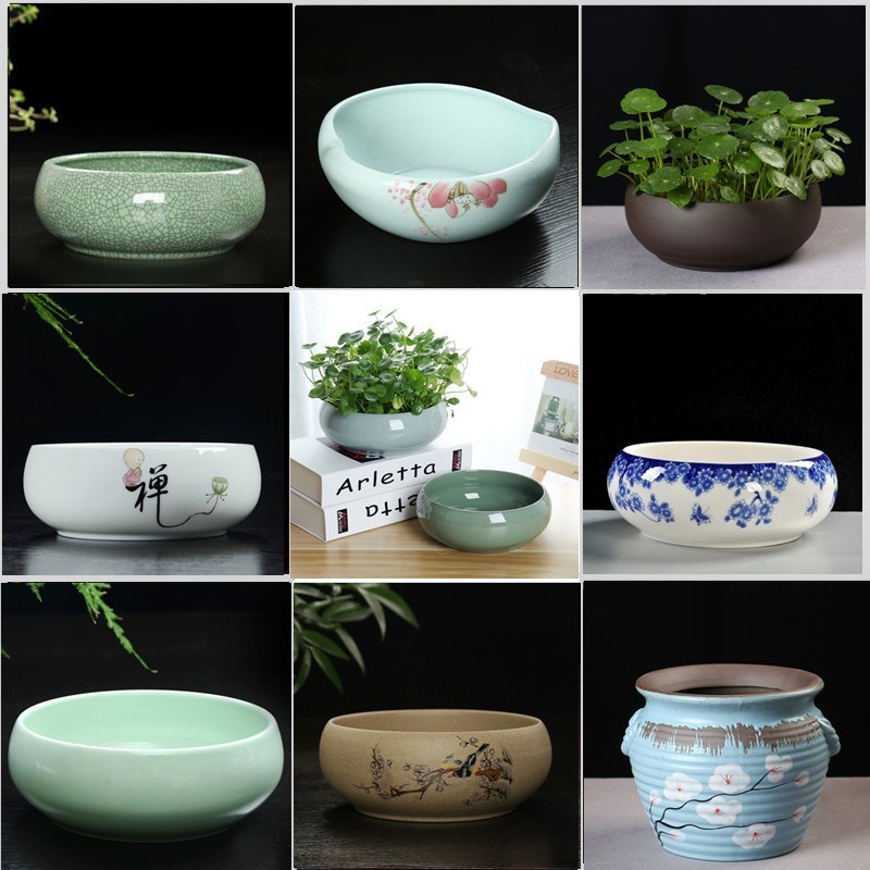 Wholesale new extra-large clear cabin ceramic hydropony container water fairy copper money grass basin miniature bowl lotus sleeping lotus round flower pot