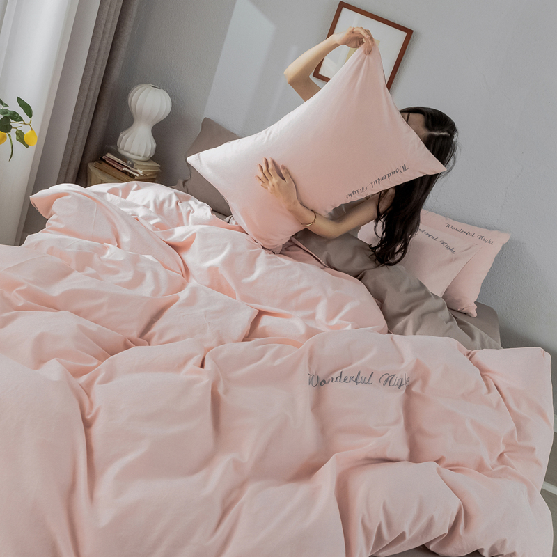 ins pure cotton Nordic four pieces 1 8 days style washed cotton quilt cover all cotton pure color net red student dormitory three sets