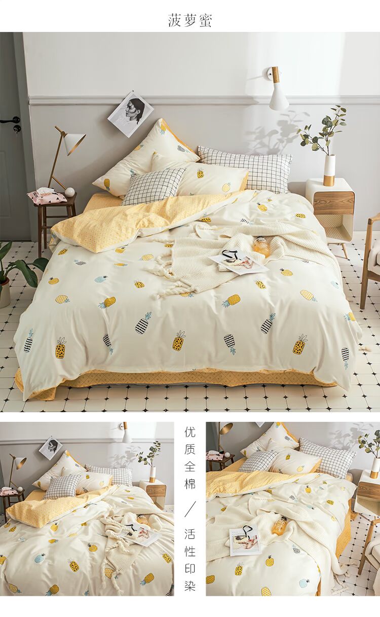 Ins bông đơn giản Bắc Âu bộ đồ giường 4 bốn bộ cotton màu đen và trắng lạnh sinh viên ba bộ giường 笠