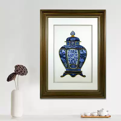 Xiang embroidery blue and white porcelain bottle still life hanging painting pure hand embroidery boutique