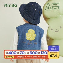 Amila childrens clothing 2022 autumn new soft girls baby denim vest vest boys printed top