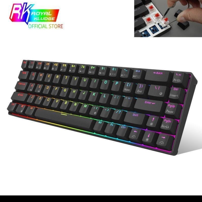 Rk Royal Kludge Rk68 Mechanical Keyboard Wired/Wireless Bluetooth Hot-Swappable G68 Dual-Mode Keyboard Rk Royal Kludge Rk68 Mechanical Keyboard Wired/Wireless Bluetooth Hot-Swappable G68 Dual-Mode Keyboard