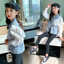 Girl lace vest 2021 spring new Korean version of foreign style lace denim vest vest foreign style Net Red