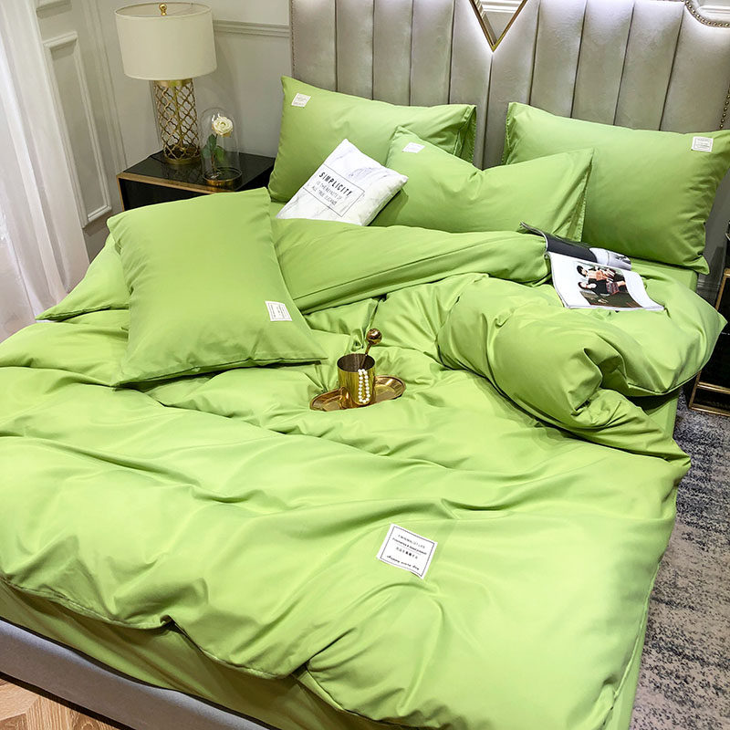 Home textile pure double piece red matcha green bed supplies four pieces of bed sheet student dorm three pieces