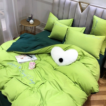 ins Nordic Wind Tea Green Embroidery is set 4 pieces of student dorm 3 piece set 4 in a bed in a bed in a bed