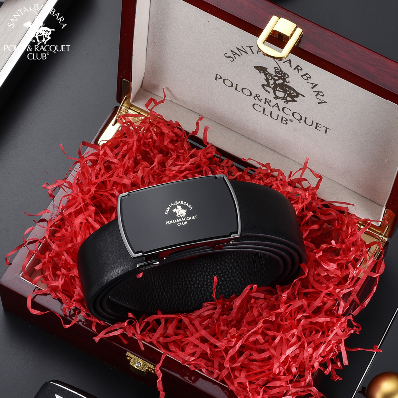 St. Grand Paul men's leather strap internal buckle pure cow leather Young new lengthened pants with automatic buckle red belt Male genuine leather