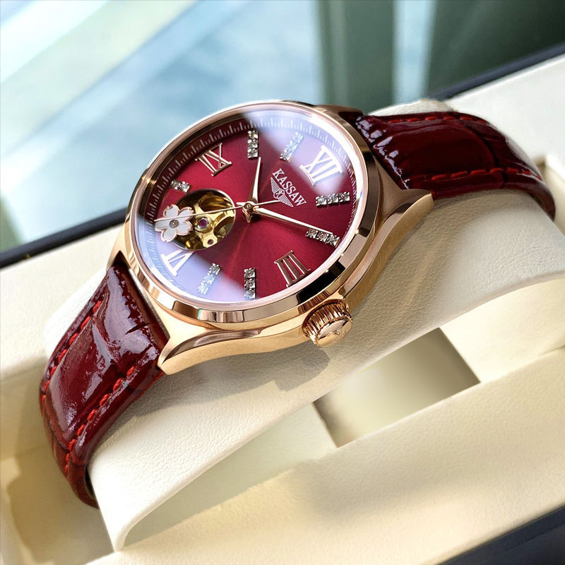 Genuine Casso Watch for Women, Fully Automatic Mechanical Watch, Real Diamonds, Fashionable and Trendy, Waterproof, Cherry Blossom Swiss Ladies' Watch