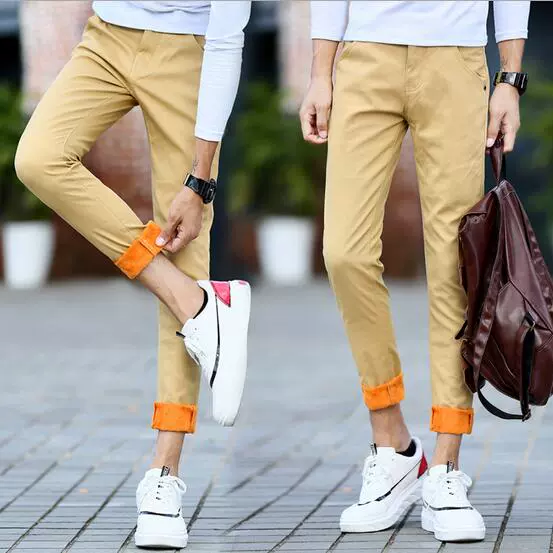 Mùa đông cộng với quần nhung dày thường mặc quần áo nam mùa thu đông
