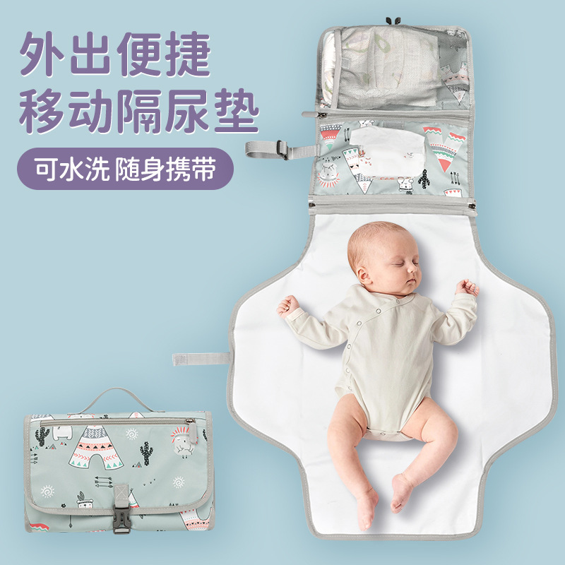Portable Baby Changing Pad, Waterproof Oxford Cloth Diaper Pad, Portable Tissue and Diaper Storage Mommy Bag
