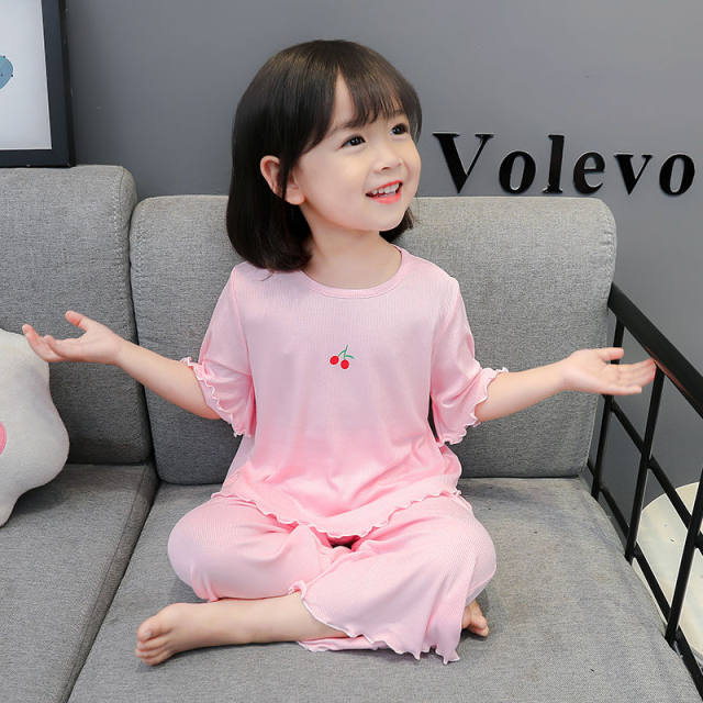 ເດັກຍິງ modal pajamas summer suit baby girl cute and super cute children's air-condition clothes ເຄື່ອງນຸ່ງຫົ່ມເຮືອນບາງໆ