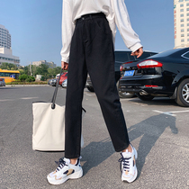 Large size plus velvet black jeans female fat girl cover leg fat ins simple all straight tube loose ankle-length pants