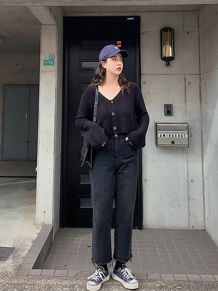 Crotch thigh thick size high waist jeans women's straight loose fat sister thin mm design sense pants 200 pounds