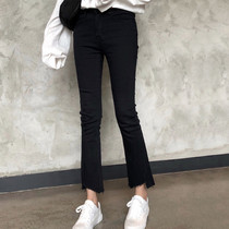 2023 New large - yard girl fat sister mm high - waist elastic lightweight and thin jeans nine - scores micro - horn pants