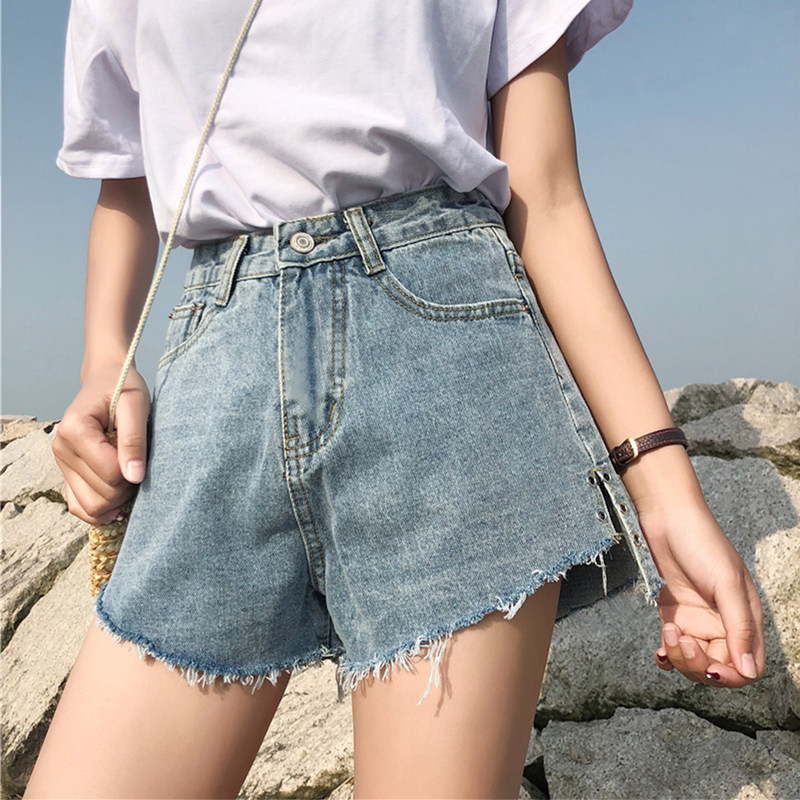 Summer New Large Size Shorts Woman 200 pounds of loose and thin MM jeans high waist broad legs A - word student tide