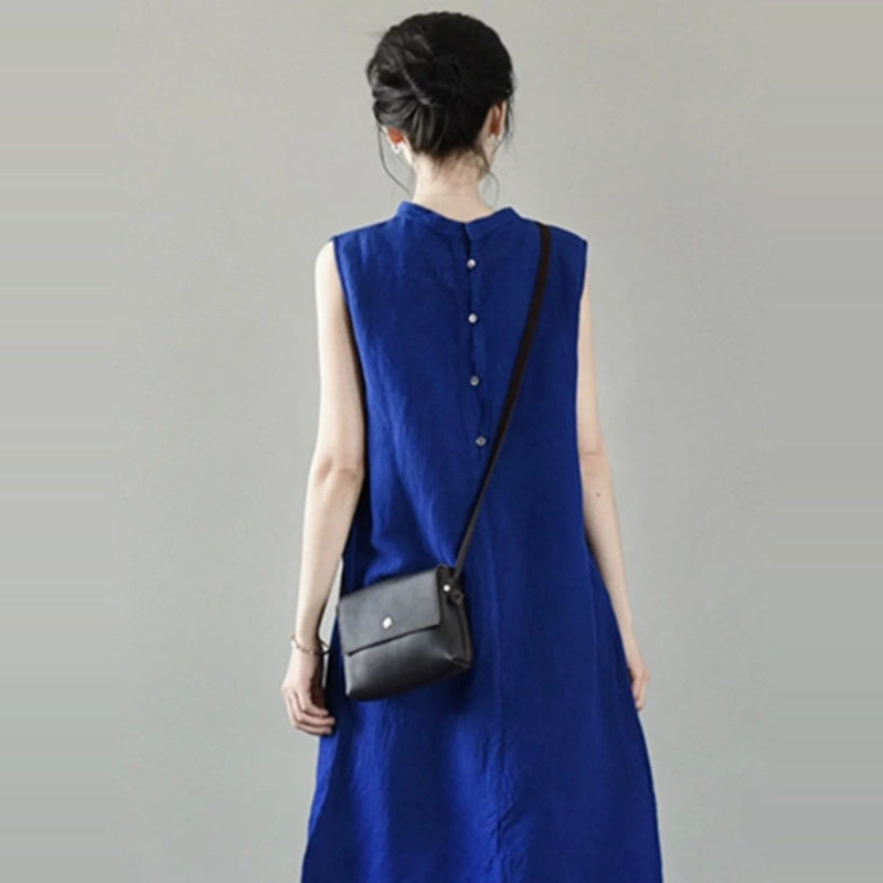 Literary Retro Linen Sleeveless Dress for Women 2023 Summer Back Button Design Stand Collar A-Line Cotton and Linen Vest Dress Literary Retro Linen Sleeveless Dress for Women 2023 Summer Back Button Design Stand Collar A-Line Cotton and Linen Vest Dress
